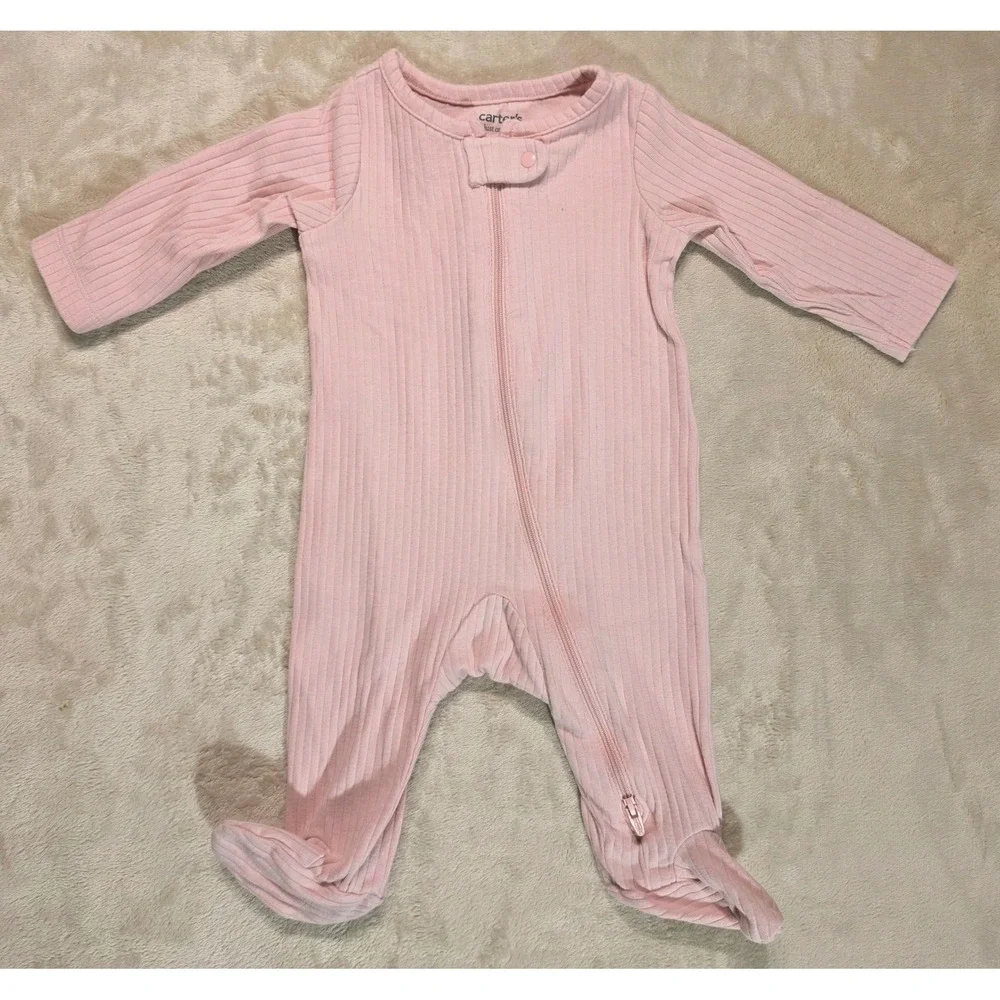 Carters Just One You Baby Girls Pink Ribbed Footed‎ Sleeper Pajamas 3M